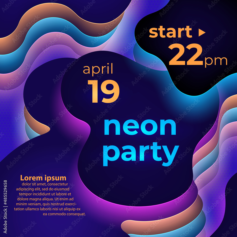Poster abstract neon glow background. 3d relief backlight. smooth shapes gradient neon back light. colored 