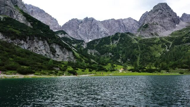 Seebensee lake in the Austrian Alps Aerial water