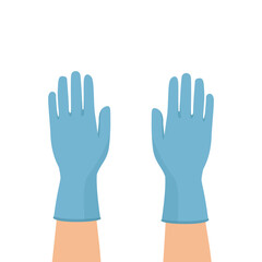 Hands putting on protective blue gloves