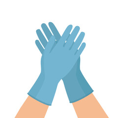 Obraz premium Hands putting on protective blue gloves