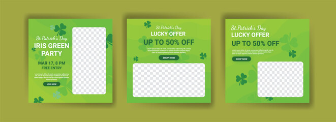 Collections of social media post templates for St.Patrick's Day, sales promotions on St. Patrick's day and have a lucky day.