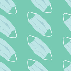 Seamless pattern with medical face masks on blue background