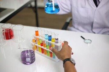 Chemical science and scientific instruments yellow red green blue colors 