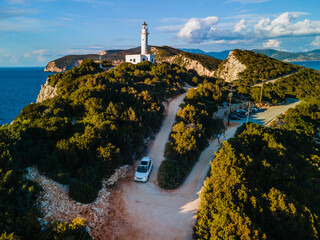 aerial view of lefkada lighthouse