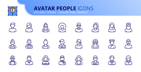 Simple set of outline icons about avatar  people. - obrazy, fototapety, plakaty
