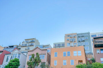 Residential buildings in a low angle view at San Francisco bay area in California
