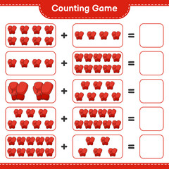 Count and match, count the number of Boxing Gloves and match with the right numbers. Educational children game, printable worksheet, vector illustration
