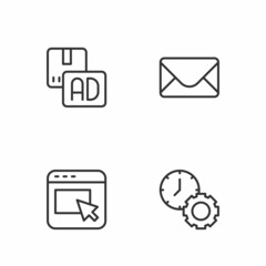 Set line Time management, Advertising, and Mail and e-mail icon. Vector