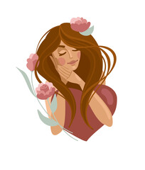 A woman in a state of harmony and peace. Self love. Love yourself. Find time for yourself. International woman's day.
