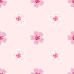 Fototapeta na wymiar pink background with pink flowers. Sakura on a pink background. Sakura in the form of a vector. Seamless pattern. Fabric pattern. Flower wrapping paper.