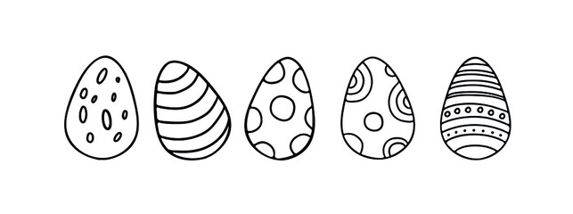 The black line of the Easter logo. Hand-drawn collection of colored easter eggs icon. Vector isolated black line illustration.