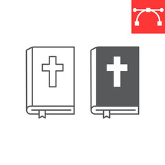 Obraz premium Bible line and glyph icon, book and pray, holy bible vector icon, vector graphics, editable stroke outline sign, eps 10.