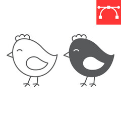 Chick line and glyph icon, farm and easter, baby chick vector icon, vector graphics, editable stroke outline sign, eps 10.