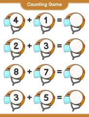 Count and match, count the number of Hockey Helmet and match with the right numbers. Educational children game, printable worksheet, vector illustration