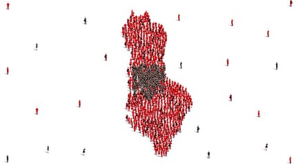 Albania Map and Flag. A large group of people in the Albanian flag color form to create the map. 4K Animation Video.
