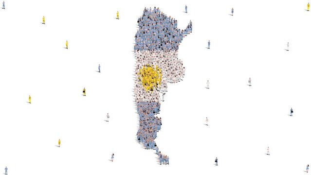 Argentina Map and Flag. A large group of people in the Argentina flag color form to create the map. 4K Animation Video.