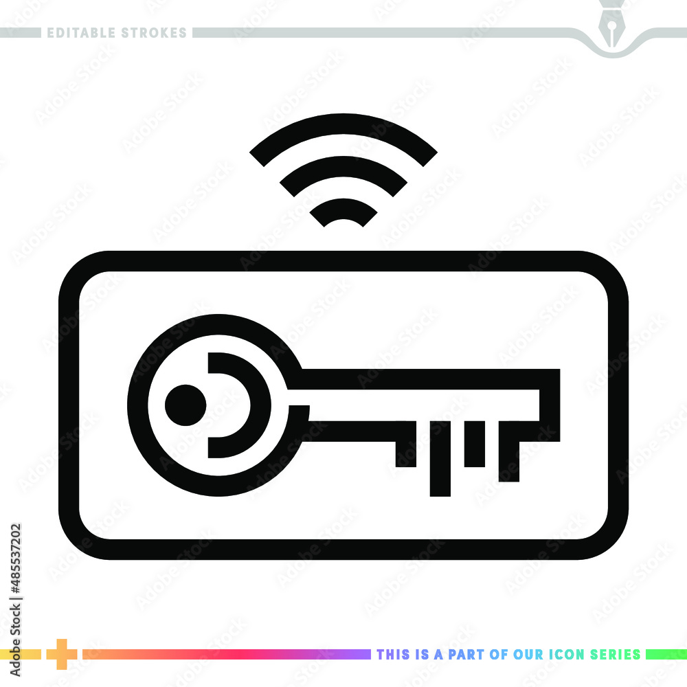 Poster line icon for wireless key card illustrations with editable strokes. this vector graphic has customi