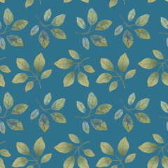 Raster texture of watercolor leaves for design. Delicate green leaves collected in a seamless pattern for textiles, wrapping paper, scrapbooking and wallpapers.