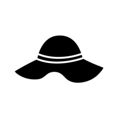 Womens hat with fields black glyph icon isolated. Vector