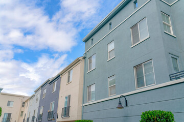 Apartment buildings with pastel color palette in Silicon Valley, San Jose, California