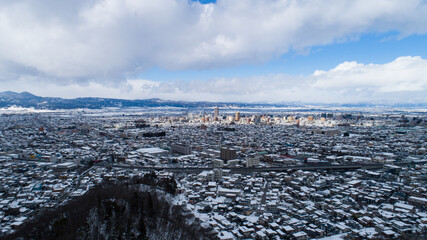 《山形県》冬の山形市の空撮