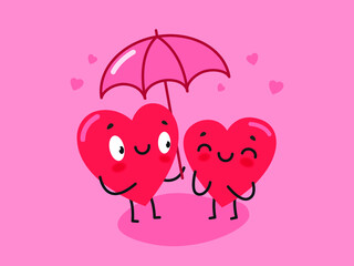 two hearts with umbrella