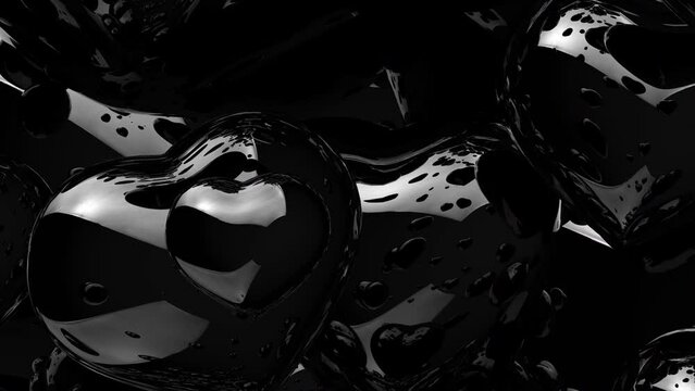 Vertical travelling view on black hearts in loop mode