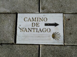 Plaque on the ground showing El Camino de Santiago in spain
