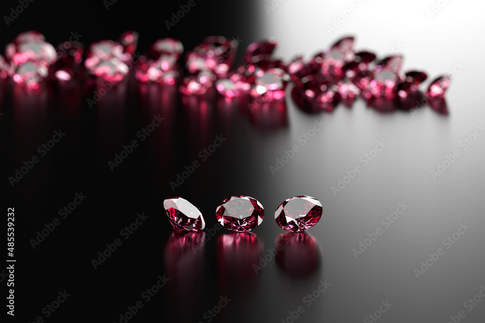 Poster ruby gem diamond group placed on dark background 3d rendering