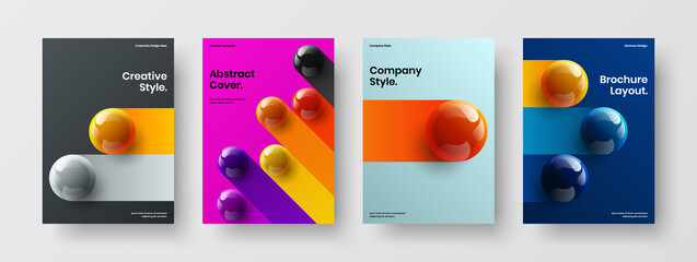 Premium realistic spheres leaflet layout bundle. Amazing cover A4 vector design illustration set.