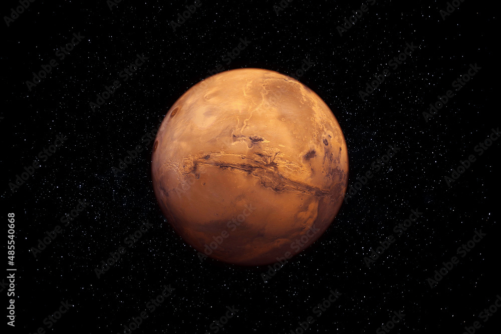 Wall mural red planet mars in space with stars. this image elements furnished by nasa.