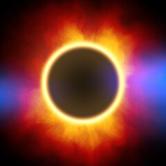 Solar Eclipse, Moon, colorful nebula. Moon passes between planet Earth and Sun