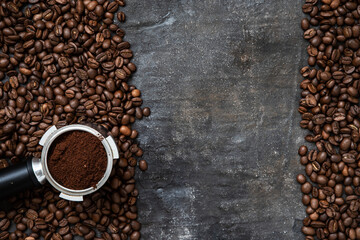 Coffee beans on dark  background