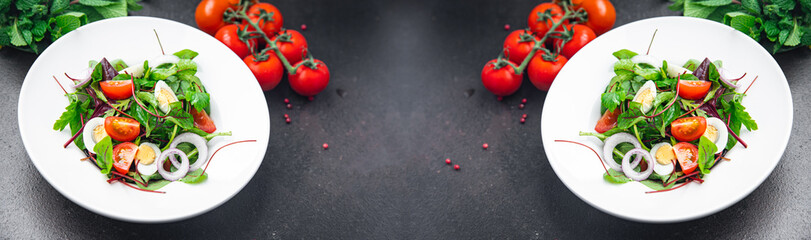 salad quail egg tomato mix leaves vegetable healthy meal food snack on the table copy space food background keto or paleo diet veggie vegan or vegetarian food