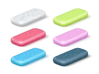 Chewing gum pads. Realistic different colorful bubblegum pillows. Various flavored product. Fresh breath. Dental and oral hygiene. Vector refreshing menthol and sweet fresheners set