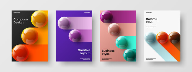 Geometric 3D balls annual report concept bundle. Fresh magazine cover vector design illustration composition.