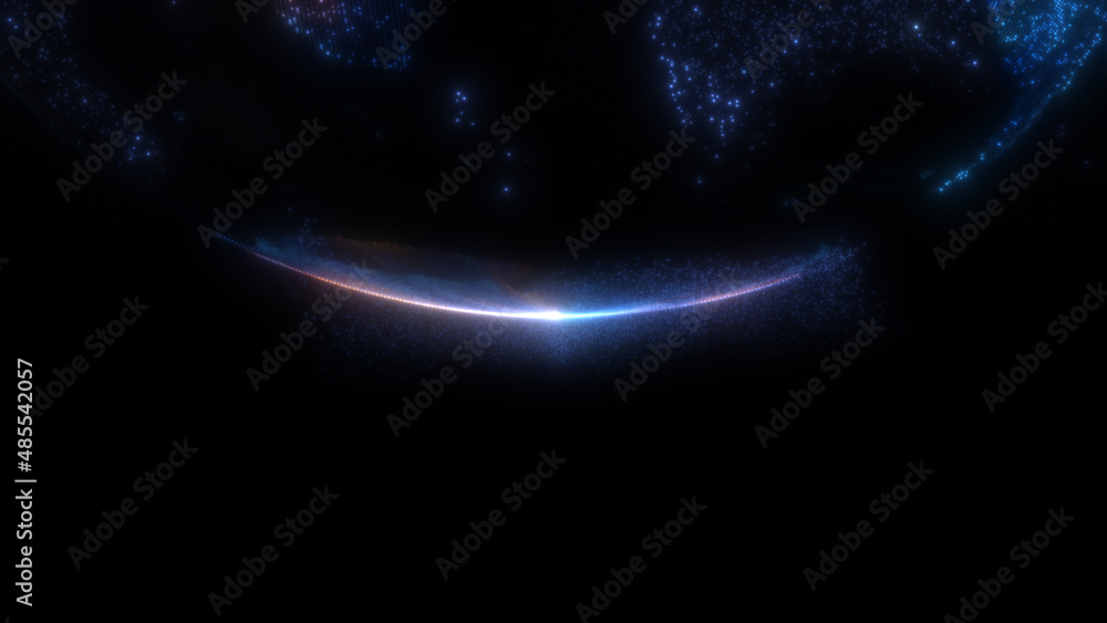 Poster glowing sphere with a map of the world from particles
