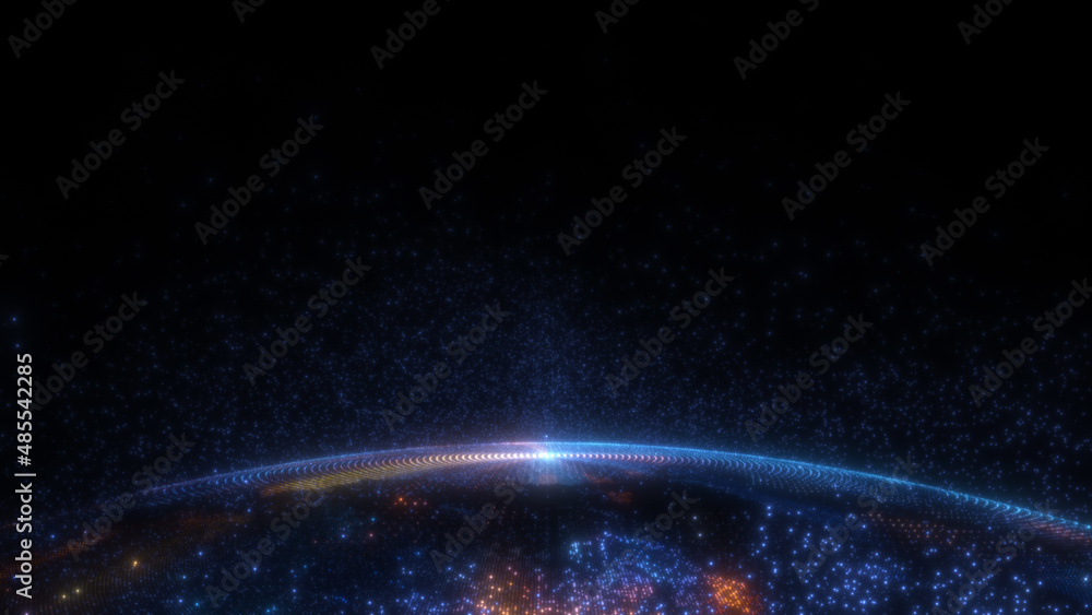 Poster glowing sphere with a map of the world from particles