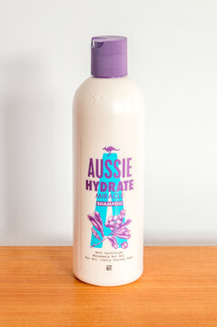 Pruszcz Gdanski, Poland - January 3, 2022: Aussie Hydrate Miracle Shampoo. Shampoo With Australian Macadamia Nut Oil For Dry, Really Thirsty Hair.