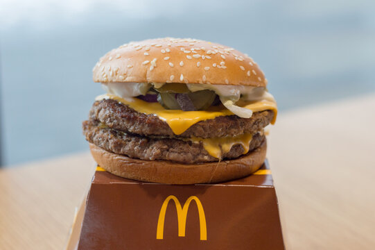 Jawornik, Poland - December 29, 2021: Spicy double McRoyal burger from McDonalds.