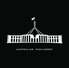 Australian parliament building icon. Australian parliament symbol vector on black background.