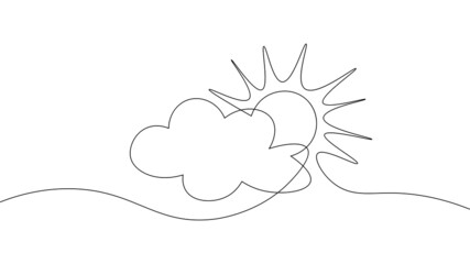 Continuous line sun cloud art. Single line sketch sunny summer travel concept. Icon cloudy sky weather happy holiday vacation element vector illustration © LuckyStep