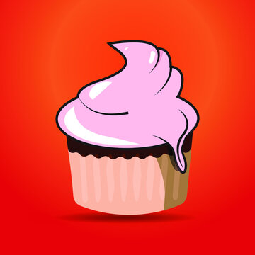 A flat design styled dessert icon. Cup cake illustration vector