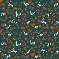Obraz premium Vector seamless love symbol pattern, with stylish hearts and word 