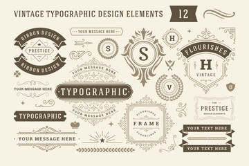 Fototapeta na wymiar Vintage typographic design elements set vector illustration.