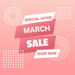 March sale banner template with abstract geometric pattern. Template for social media, flyer and poster
