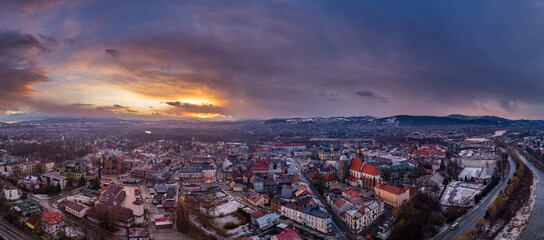 Nowy Sącz , panorama centrum miasta z lotu ptaka