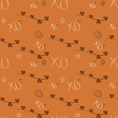Vector seamless love symbol pattern, with stylish hearts and xoxo (hugs and kisses) phrase 