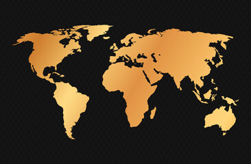 vector illustration of gold colored world map on black background	
