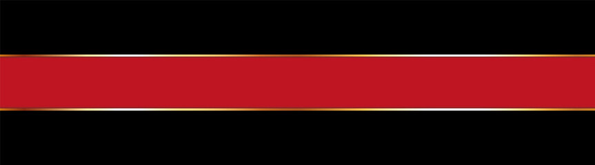 red colored ribbon banner with gold frame on black background	
